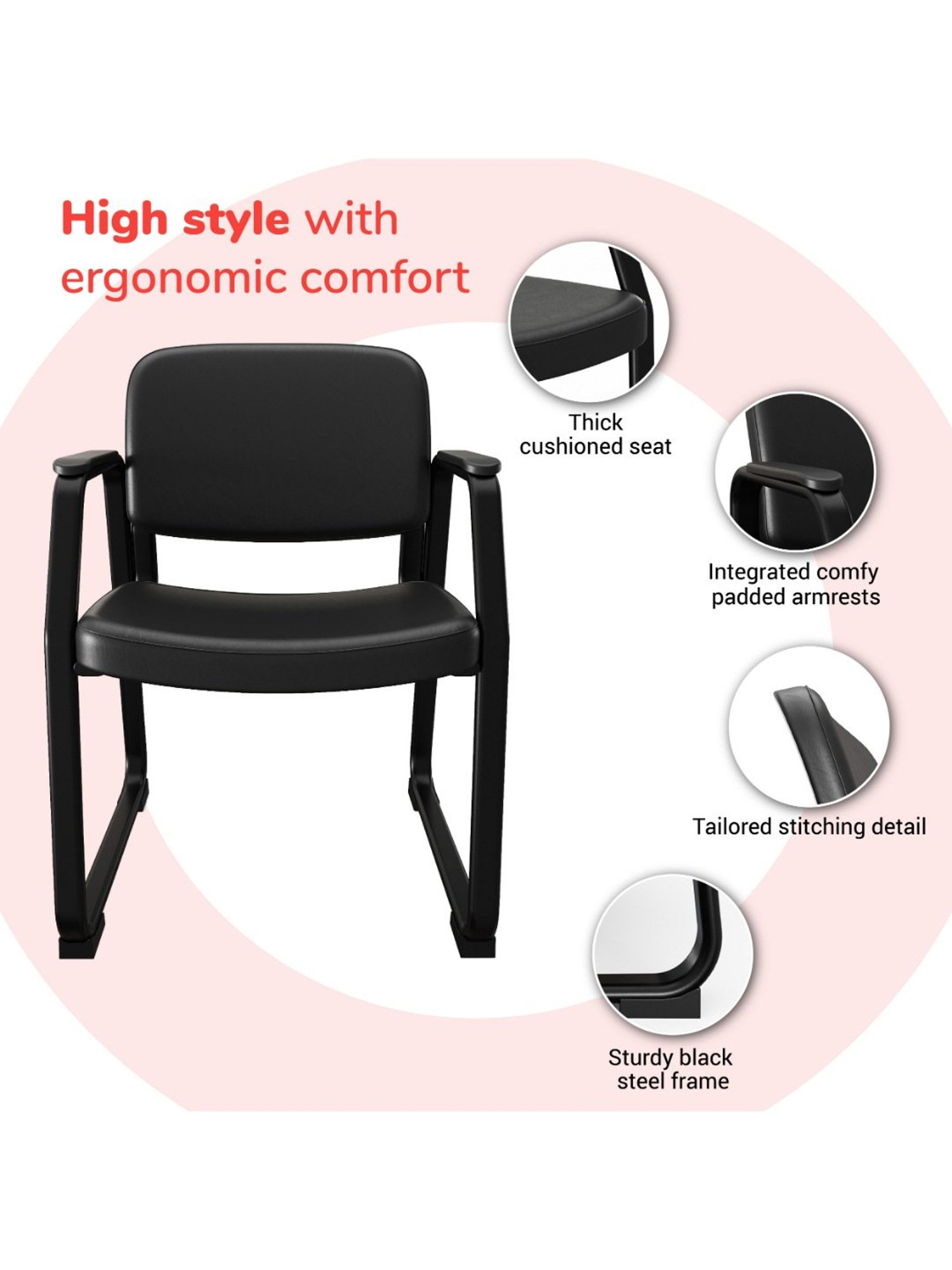 HNI India Budd Black Faux Leather Executive Side Chair