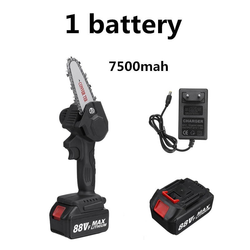 Doersupp 24V 6 Inch Cordless Electric Chain Saw Wood Cutter 550W One-Hand Saws Woodworking Machine W/ 1pc Battery-US Plug/Black
