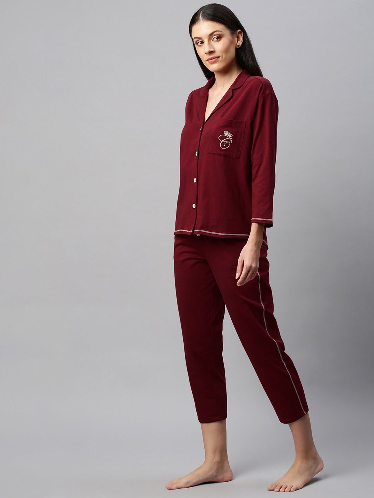 Chemistry Burgundy Cotton Shirt With Capris
