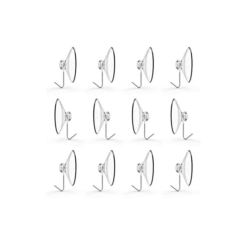Cup Hooks, Set of 6, 2" Clear Heavy Duty Cups W/ Stainless Hook, Best for Shower, Bathroom, Kitchen, & Windows - Super Strong Pads Makes Them Perfect for Outdoor Use On Wreaths & Bird Feeders