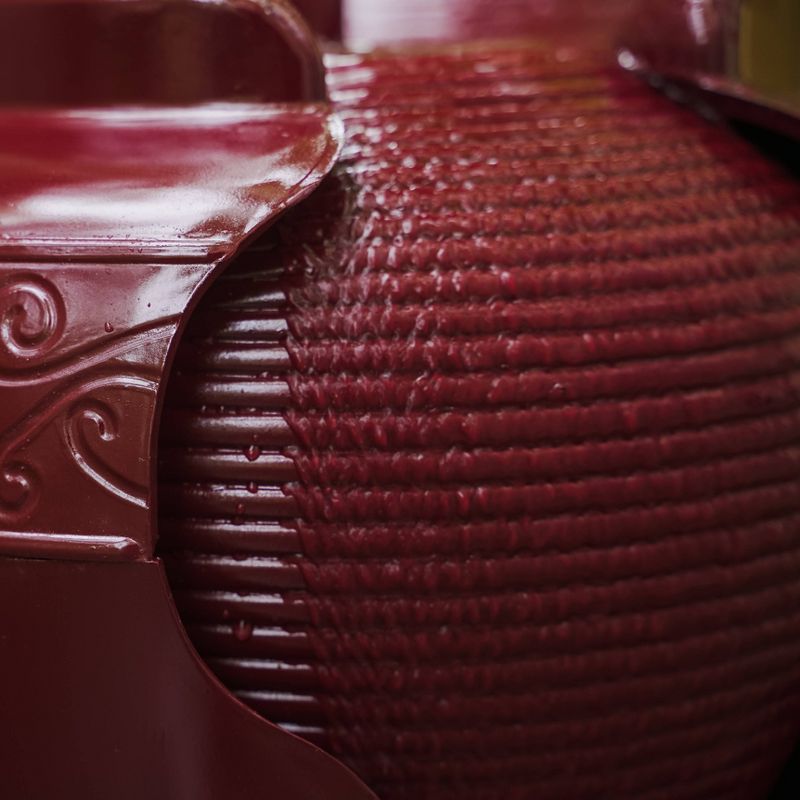 17" Indoor/Outdoor Round Vase Waterfall Fountain with Ridges Red - XBrand