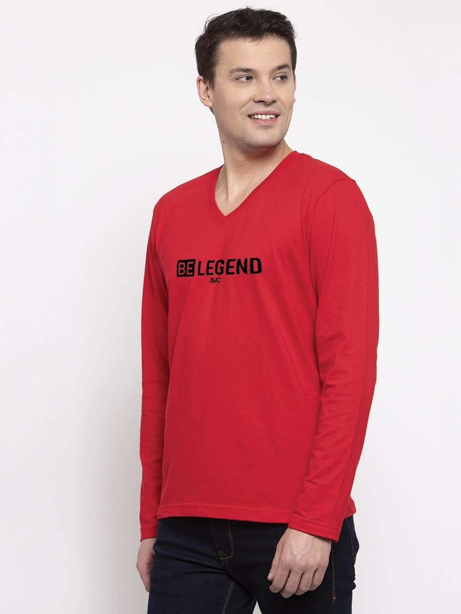 Friskers Red Cotton Slim Fit Printed T-Shirt