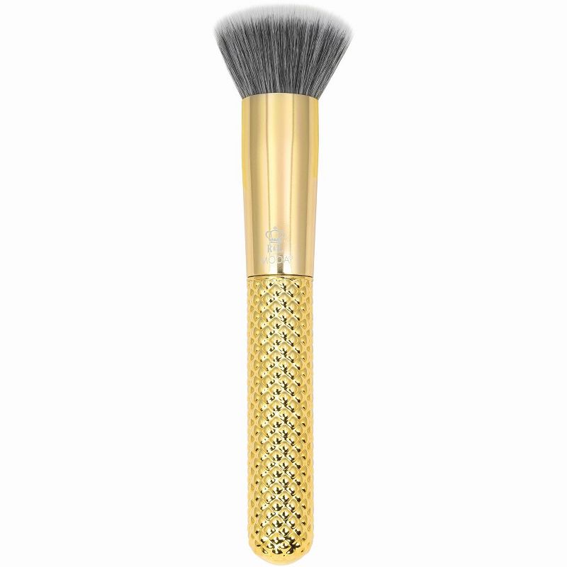MODA Brush Metallics 6pc Full Face Gold Makeup Brush Set with Gold Gem Brush Container, Includes - Blush, Triad Eye, Crease and Flat Liner Brushes