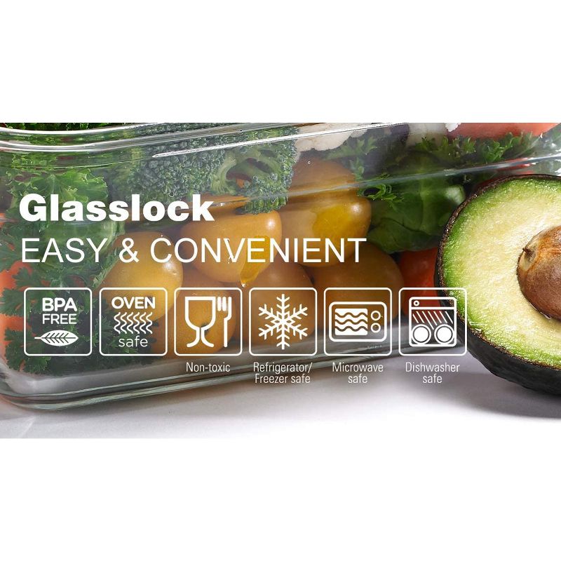 Glasslock Reusable Food Storage Container Set with Locking Lids for Leftovers and Meal Prepping, Oven & Freezer Safe, 10 Piece Set