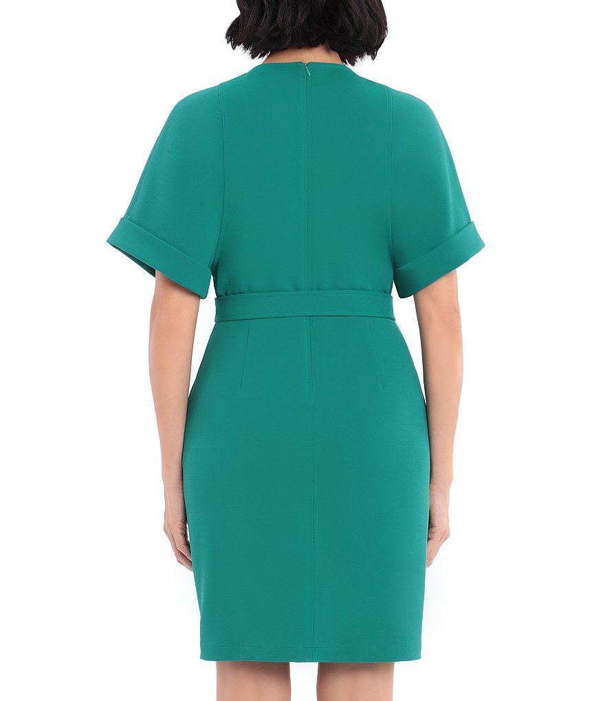 Donna Morgan Cuff Sleeve Knitted Crepe Sheath Dress
