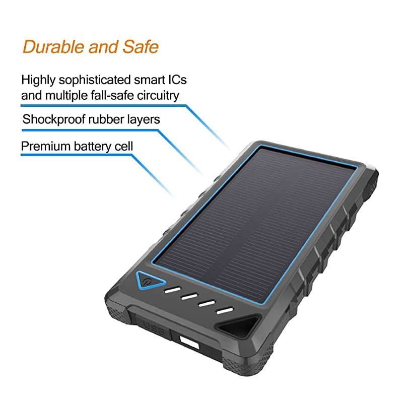 Portable Solar Charger  10000mAh UltraCompact External Batteries with Dual USB Ports Solar Power Bank with Flashlight for Camping Outdoor Activities