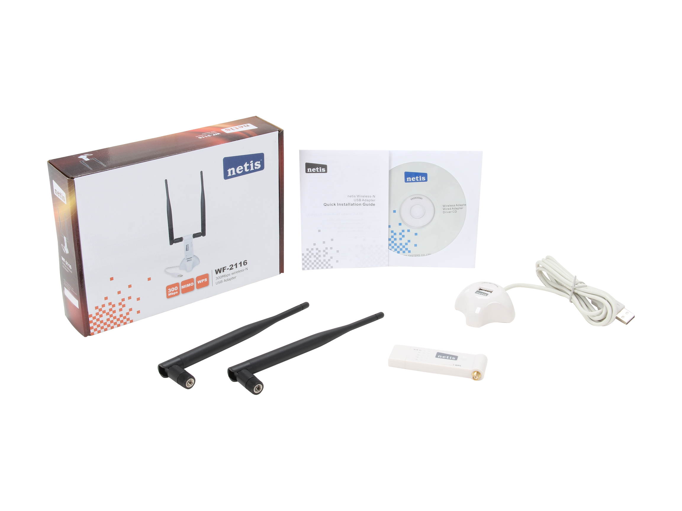 NETIS WF2151 USB 2.0 N600 Wireless Dual Band USB Adapter, Detachable Antennas