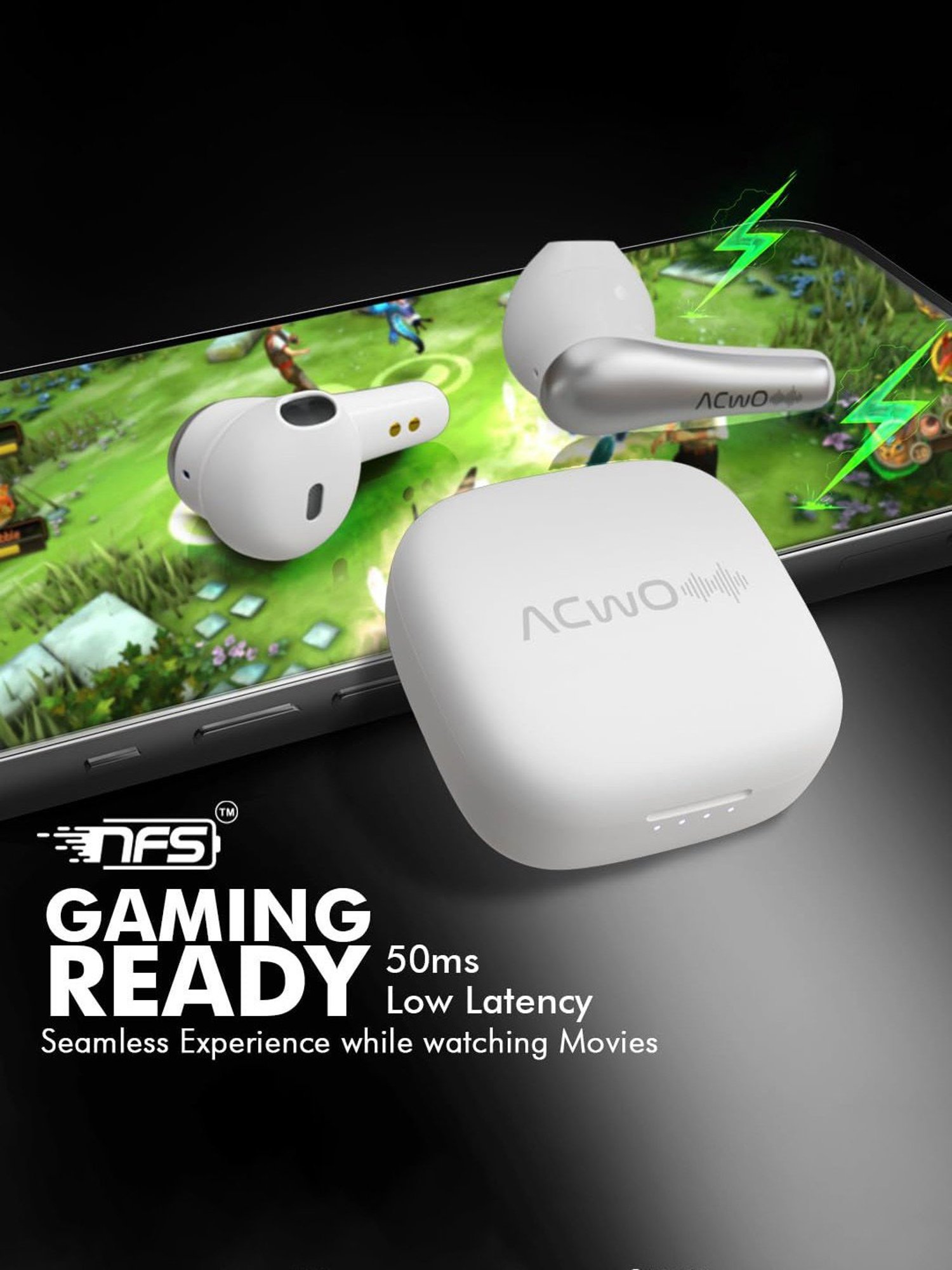 ACwO DwOTS 515 In Ear BT Earbuds with 50H Playtime, AI-ENC Technology (Pearl White, True Wireless)