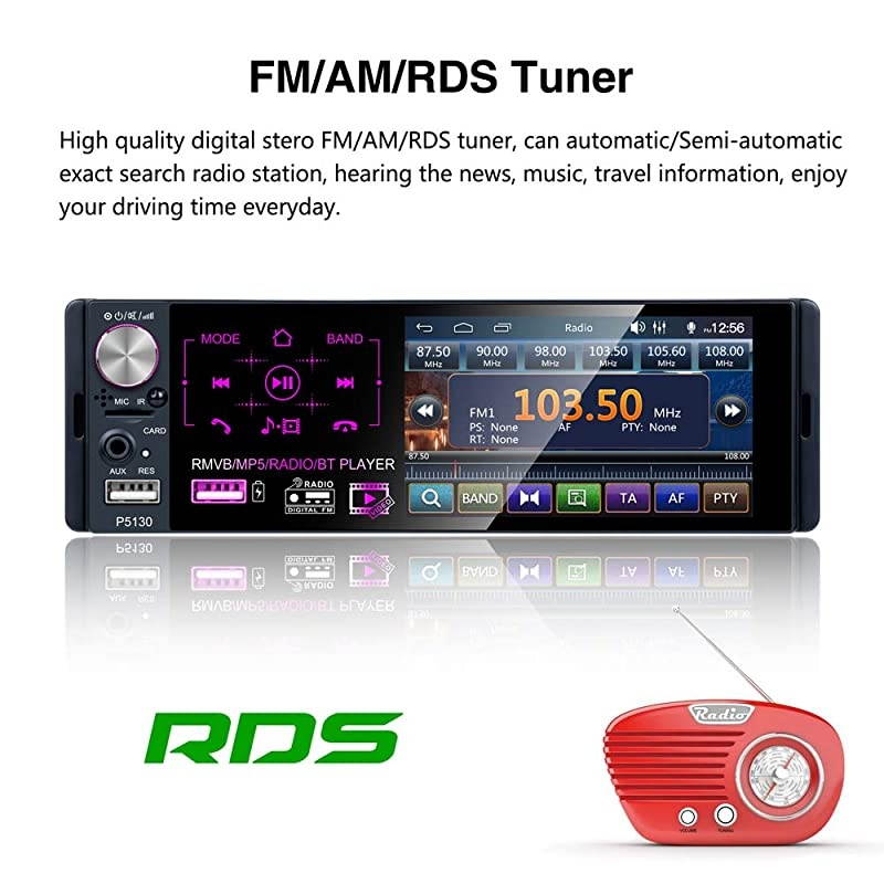 Single Din Car Stereo 41 Car Radio HD Touchscreen with Bluetooth USBMP3MP5AMFMRDS Radio Support Rear View Camera +External MicrophoneSubwooferSteering Wheel Control