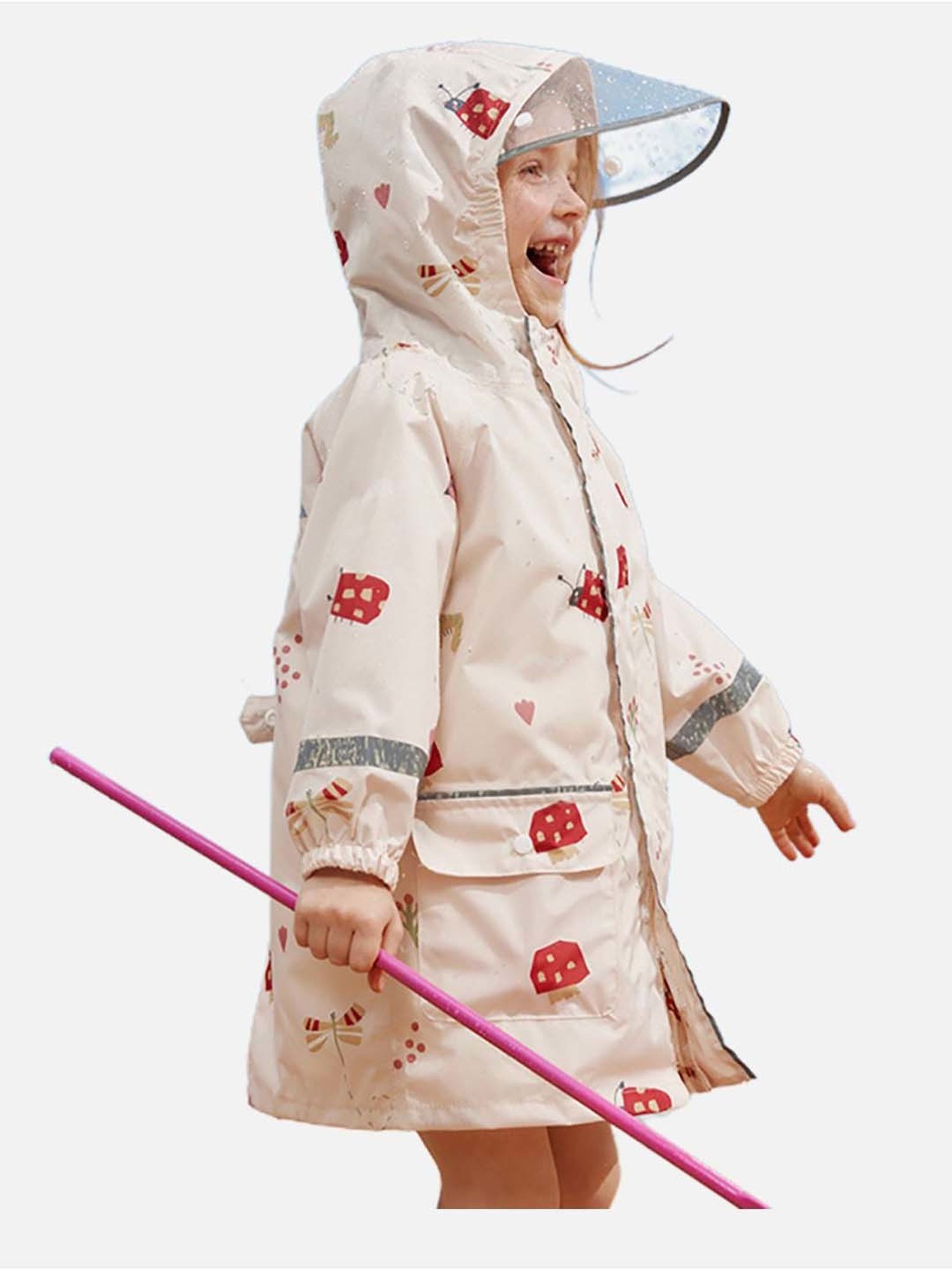 Little Surprise Box Kids Pink Printed Full Sleeves Raincoat