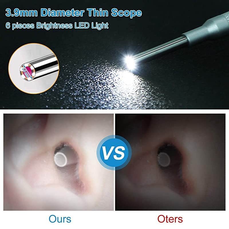 39mm Ear Inspection Camera with 5 inch IPS Screen Digital Otoscope with Earwax Removal Kit Tools Ear Scope Cleaning Tool