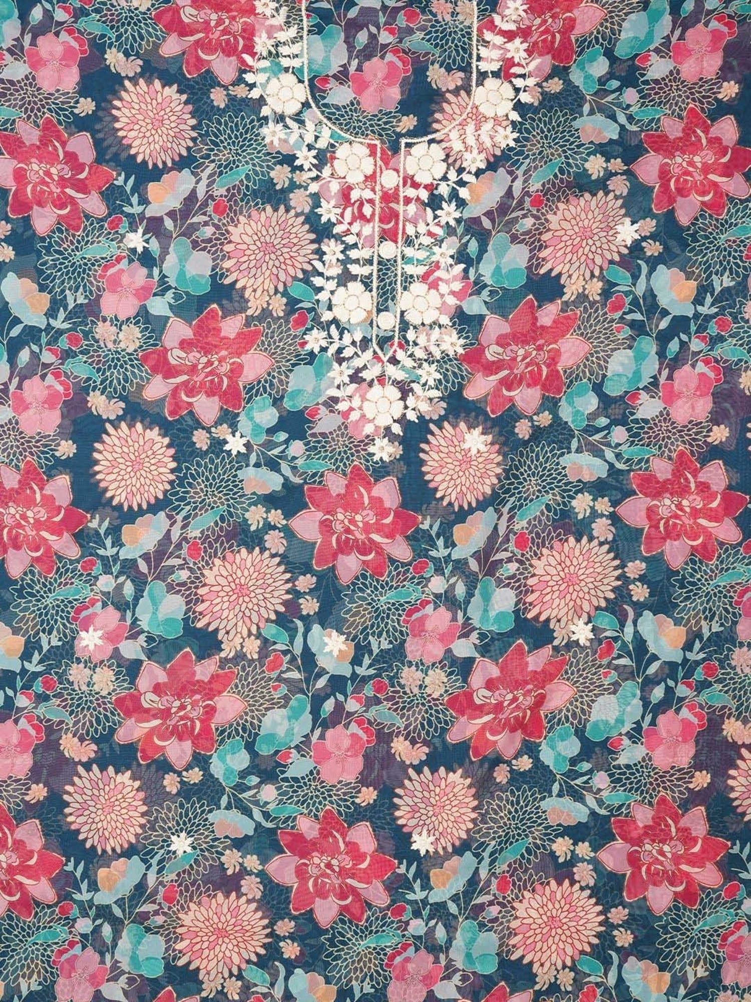 Jaipur Kurti Teal Blue Embroidered Unstitched Dress Material