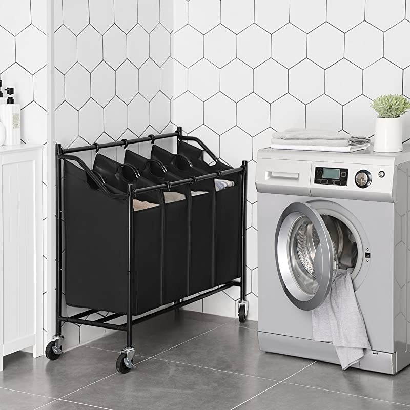 Rolling Laundry Cart Sorter with 4 Removable Bags Casters and Brakes Black
