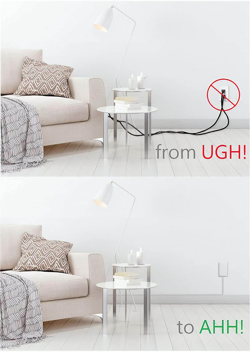 Sleek Socket 9-M-STD-W Ultra-Thin Electrical Outlet Cover Wall Plate with 3 Outlet Power Strip and Cord Management Kit, 8-Foot, Standard Size