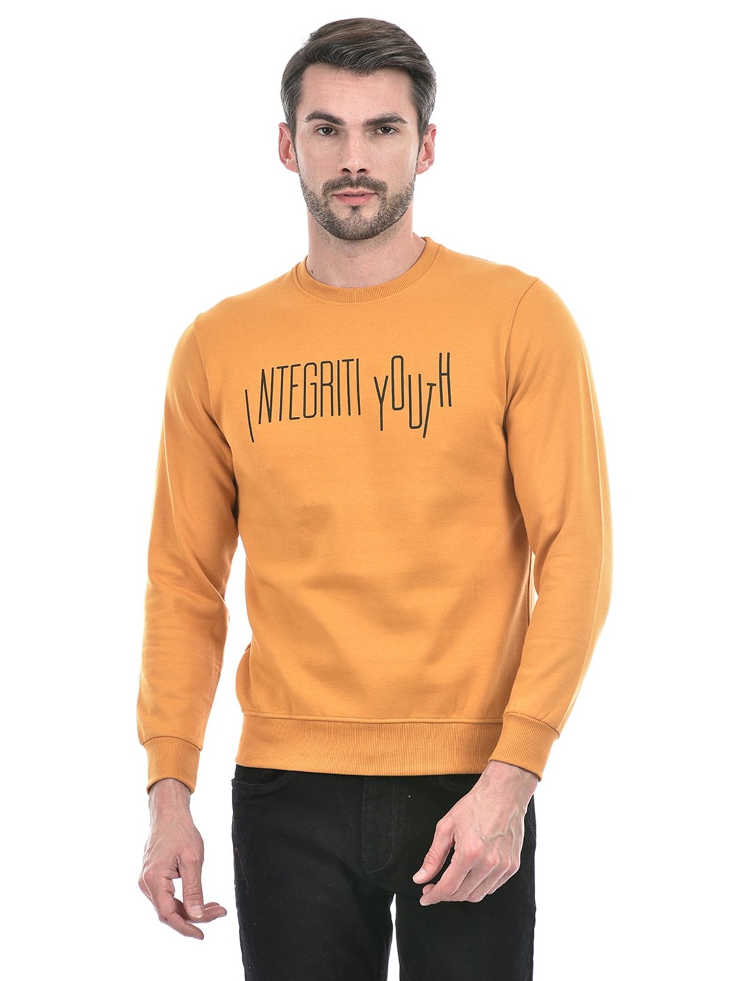 Integriti Mustard Regular Fit Printed Sweatshirt