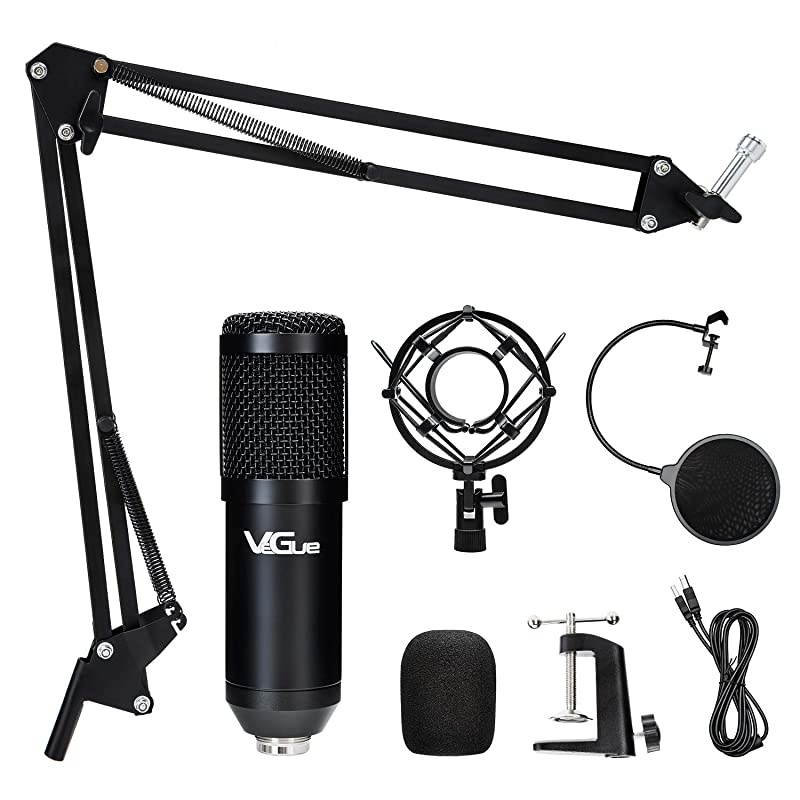 USB Microphone,  Computer Condenser Microphone with Boom Arm Stand Shock Mount Pop Filter, 192KHZ/24Bit, Ideal for Podcast, Live Streaming, Recording, Gaming (VG-016)