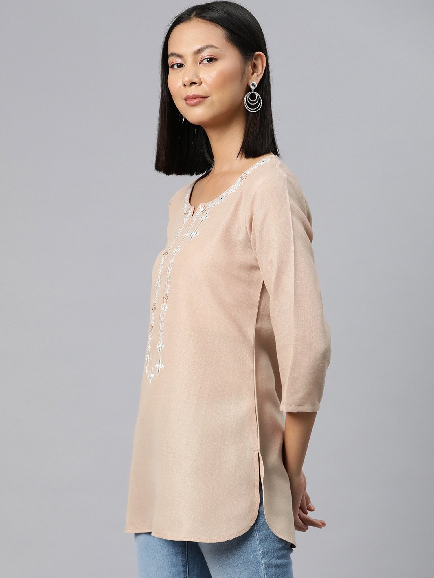 Cottinfab Beige Embroidered Tunic