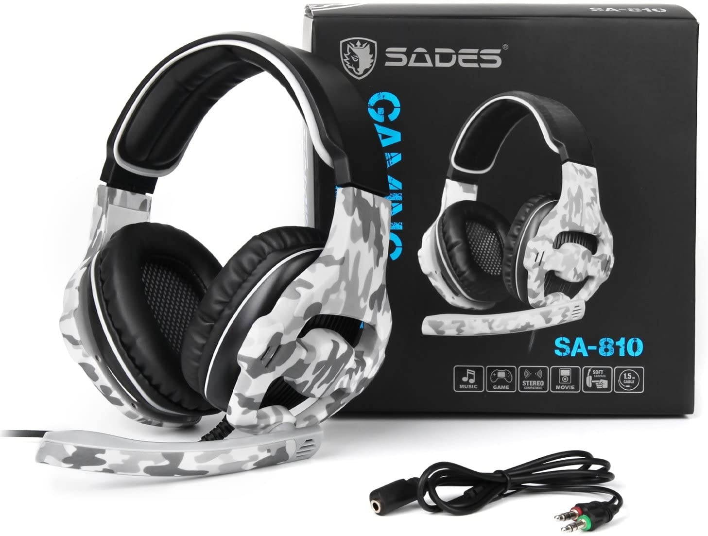 SADES SA810 Gaming Headset Stereo Surround Sound Headphones for Xbox One/PS4/PC with 3.5mm Jack Noise Cancelling Mic and Volume Control (Camouflage)
