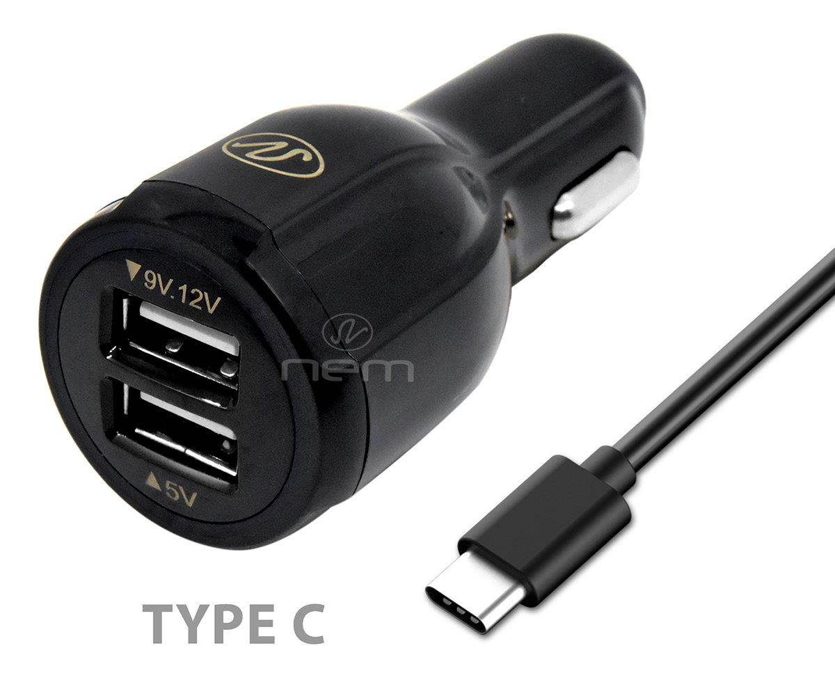 2in1 Accessory Kit Car Charger w/ USB-C Power Charging Cable For Huawei Mate 20 Black