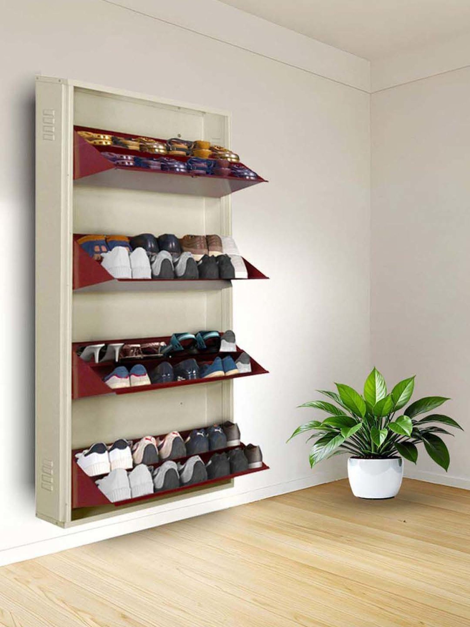 Delite Kom Metal Shoe Rack - 24" 10 Shelf, Double Decker, Ivory, PowderCoat, Wall Mount, DIY