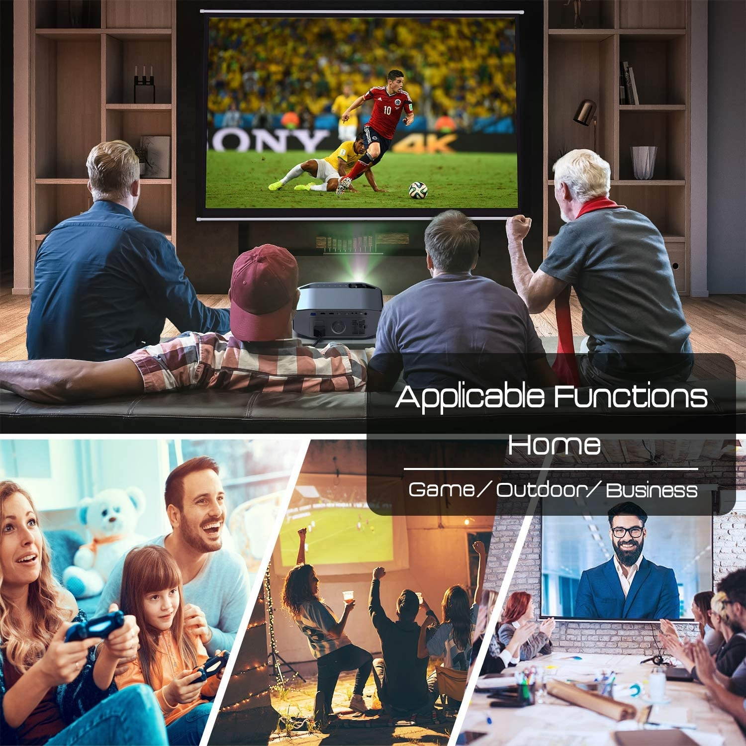 Projector for Outdoor Movies, vamvo L6200 1080P Full HD Video Projector with max 300&rdquo; Display, 5000Lux, Ideal for Outdoor, Home Theater, Compatible with Fire TV Stick, PS4, HDMI, VGA, AV and USB