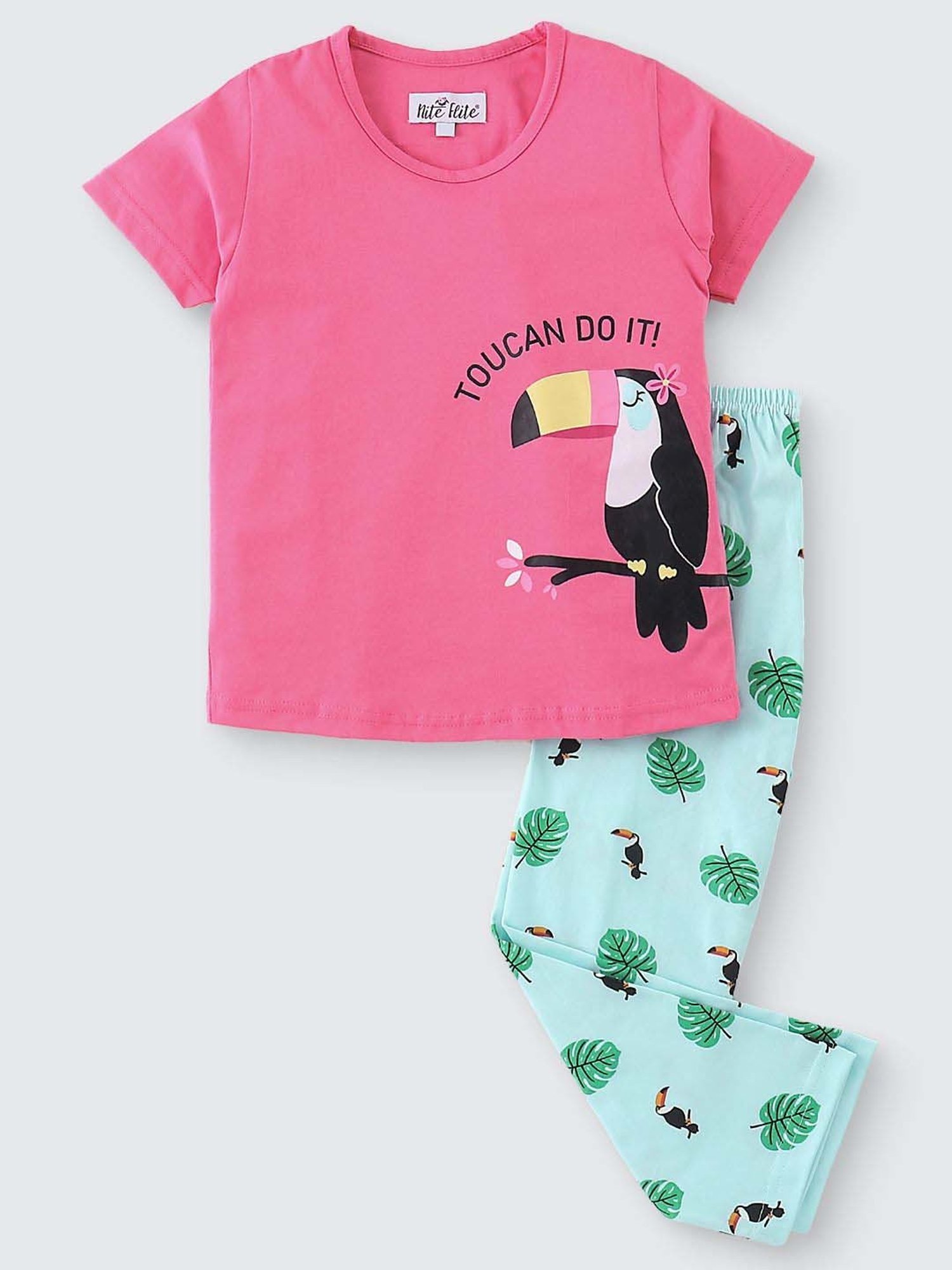 Nite Flite Boys Pink & Green Cotton Printed T-Shirt Set