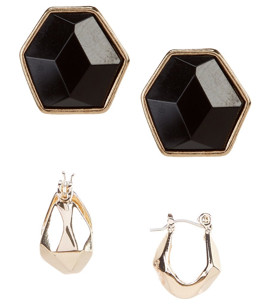 Duo Stone Hoop Set Earrings