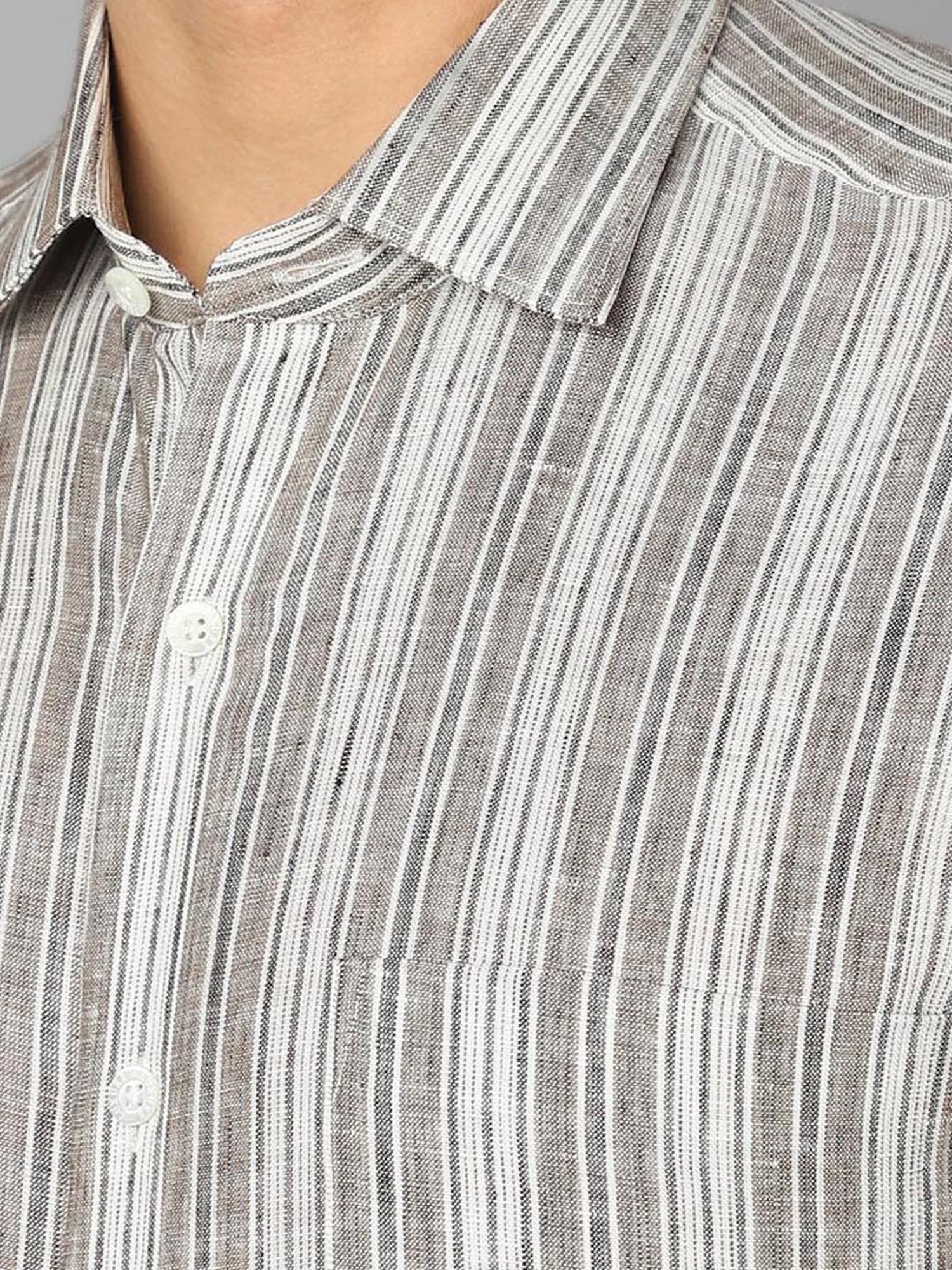 Luxure By Louis Philippe Grey Linen Regular Fit Striped Shirt
