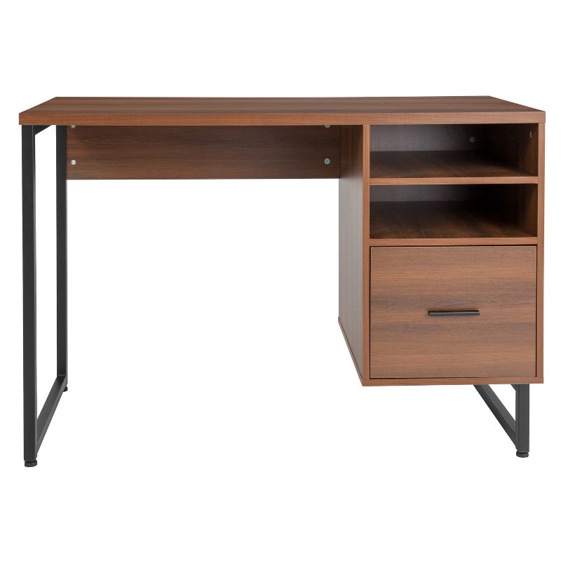 Emma and Oliver Two Shelf/File Drawer Computer Desk in Rustic Wood Grain Finish