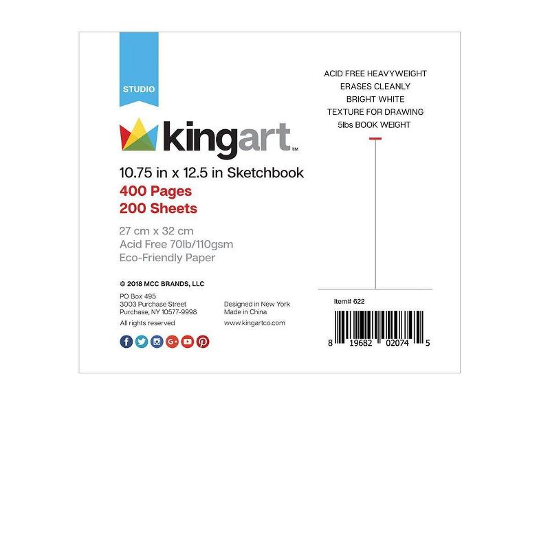 Kingart 200 Sheets 10.75" x 12.5" Hardbound Sketchbook