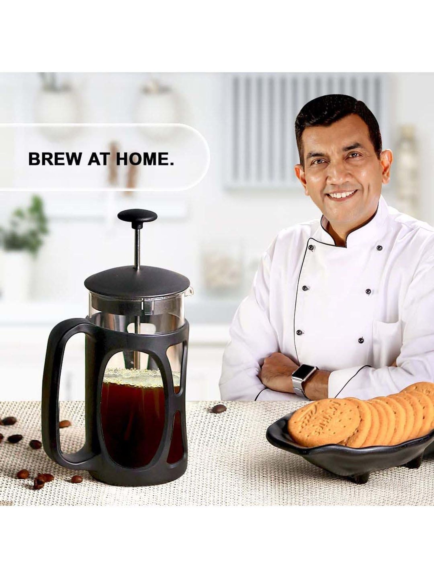 Wonderchef French Press Coffee & Tea Maker with Stainless Steel Plunger & Mesh (350 ml, Black)