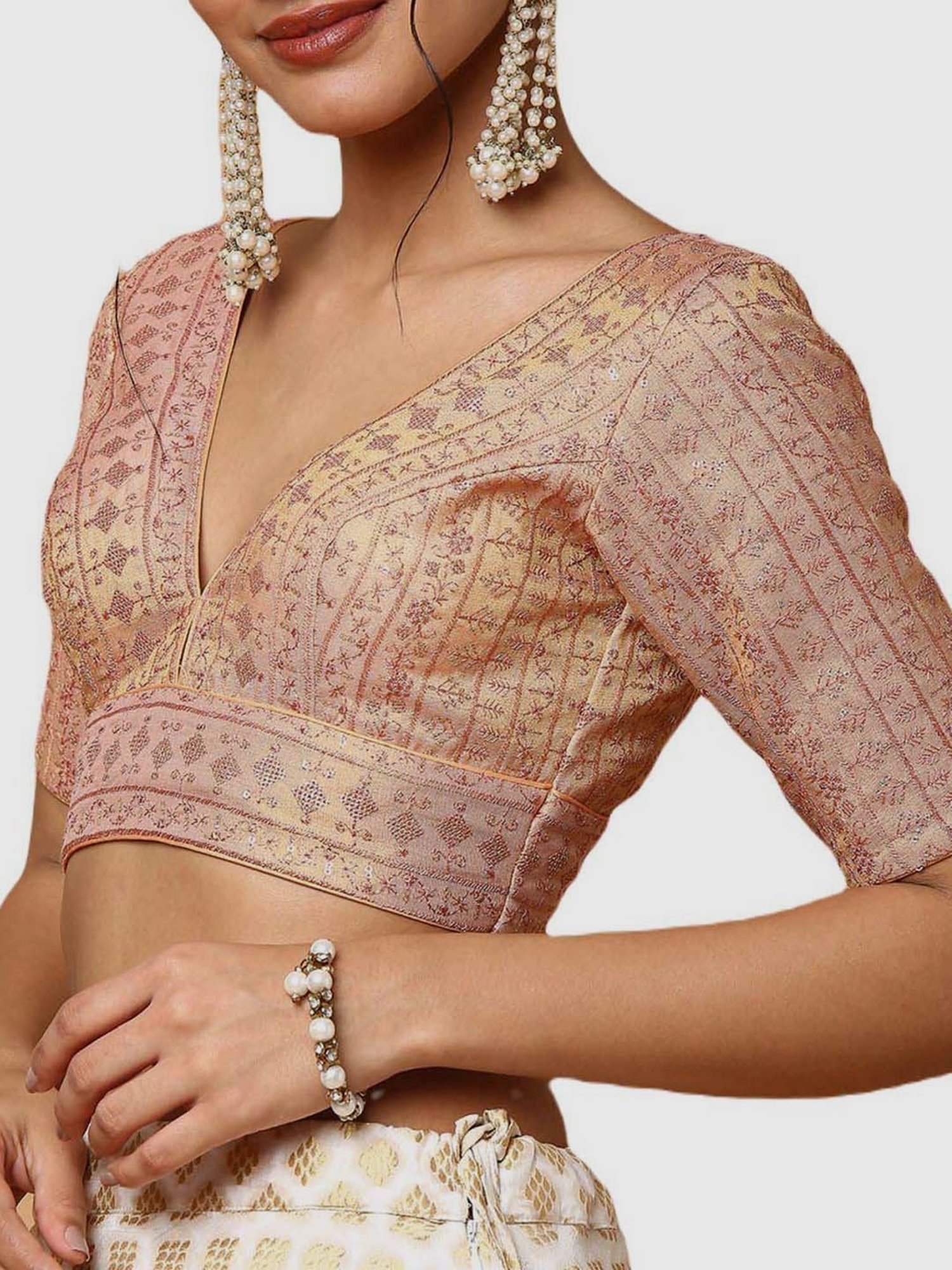 Salwar Studio Rose Gold Embroidered Readymade Blouse