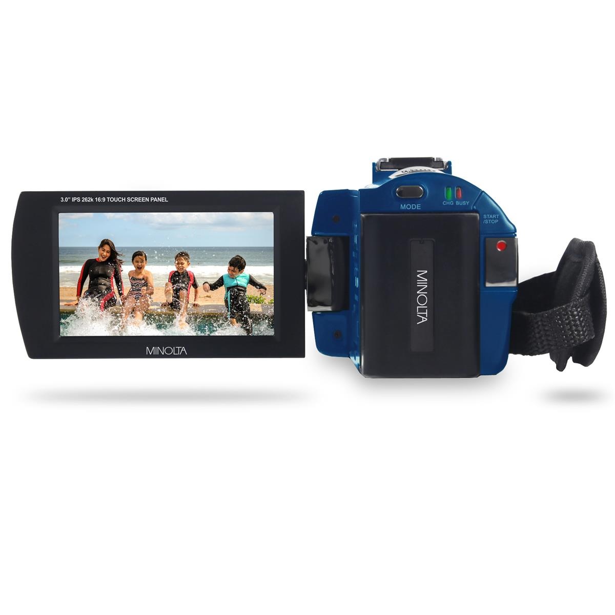 Minolta MN2K10NV 2K UHD Camcorder w/3" Touch & Infrared Night Vision, Blue