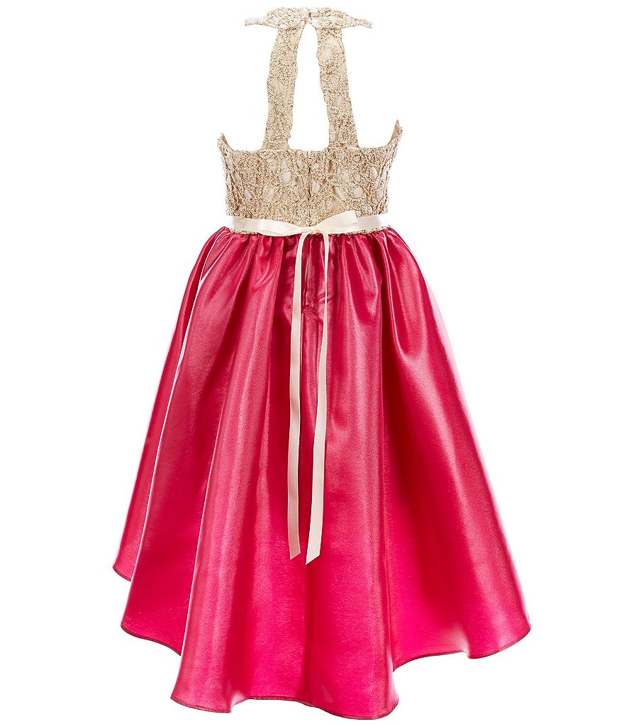Rare Editions Big Girls 7-16 Halter-Neck Embroidered/Mikado Hi-Low Dress