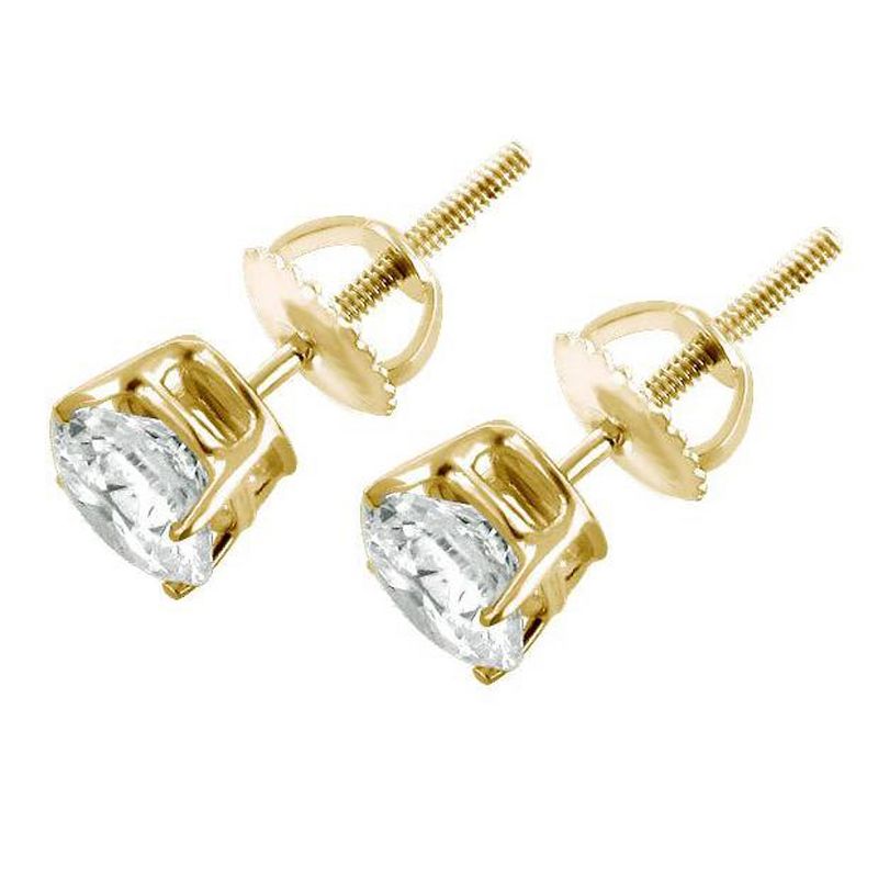 Pompeii3 1ct Round Diamond Stud Earrings in 14K Yellow Gold with Screw Backs