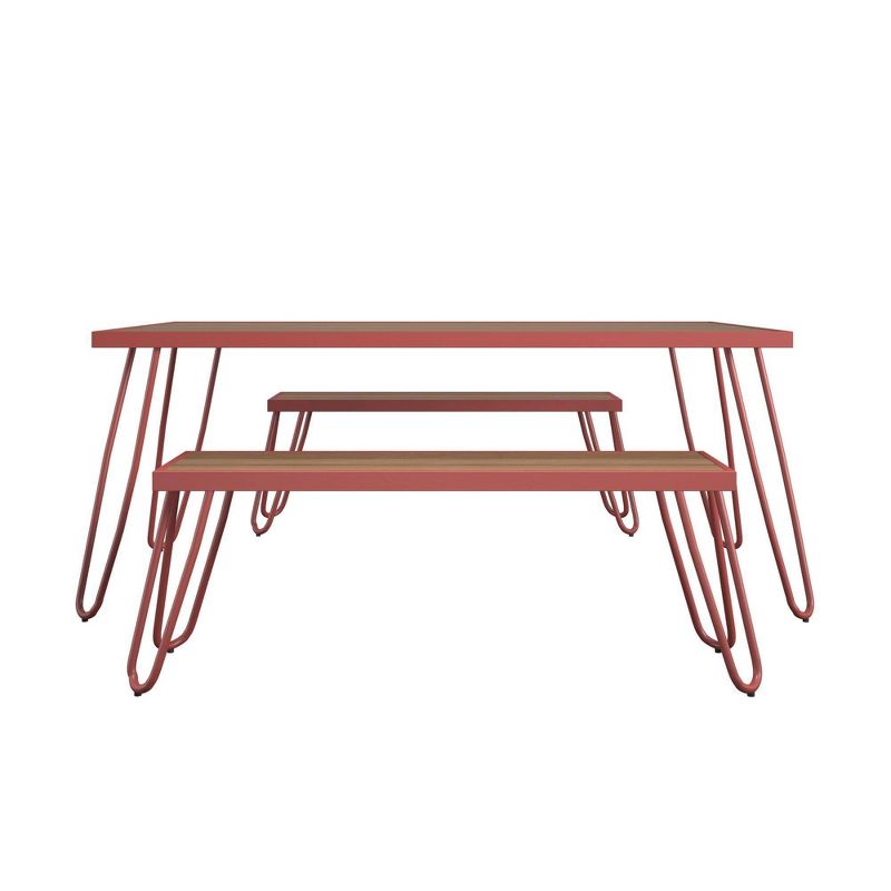 Paulette Square Patio Table & Bench Set - Persimmon Red - Novogratz