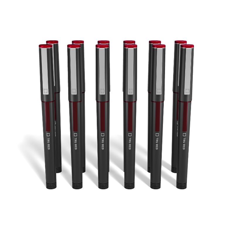 TRU RED Rollerball Pens, Fine Point, Red, Dozen/Pack TR57323