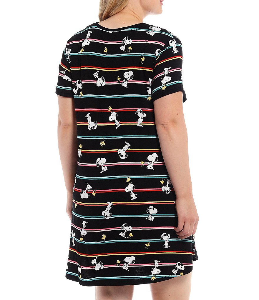 Peanuts Plus Striped Snoopy and Woodstock Print Knit Sleepshirt
