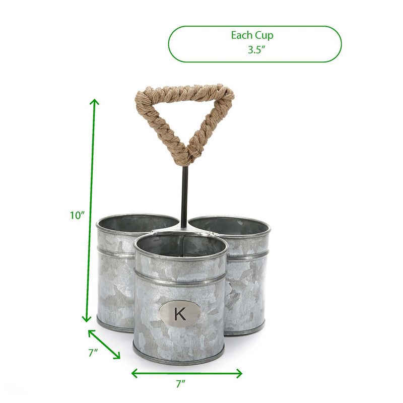 MIND READER Utensil Caddy [3 Round Compartments] (SILVER ROPE)