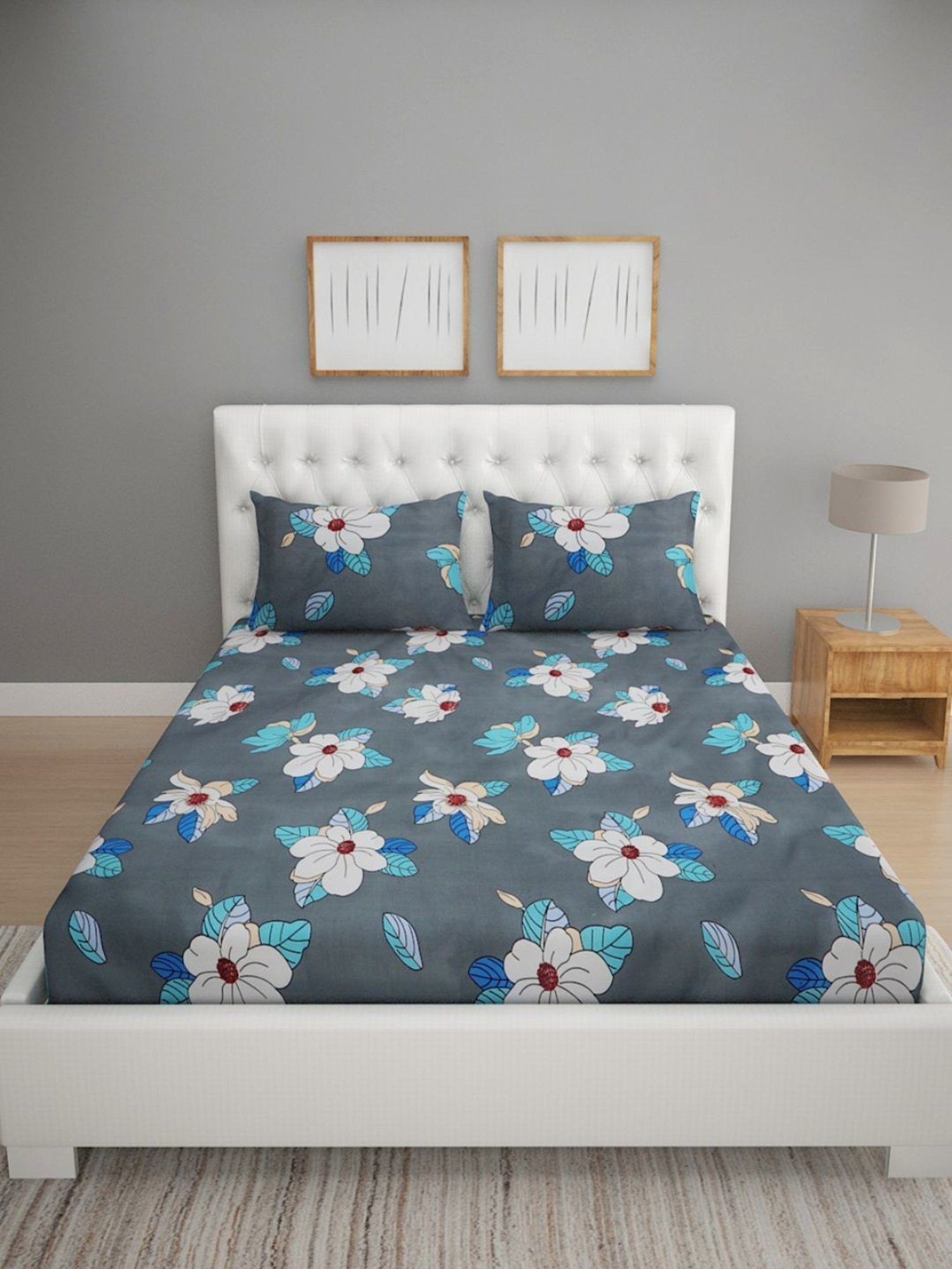 Romee Geometric Brown & Beige 144 TC Cotton Queen Sized Bed Sheet with 2 Pillow Covers