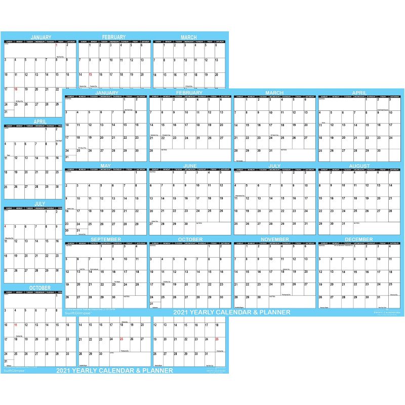 2021 Wall Calendar Portable 24"x36" Blue - SwiftGlimpse