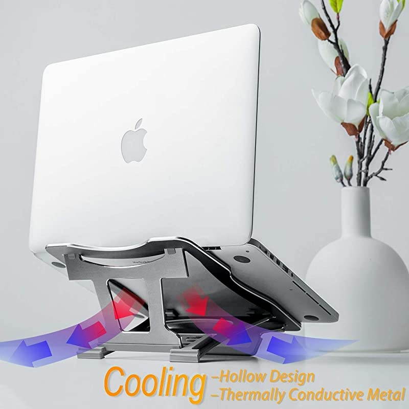 in 1 Laptop Notebook Stand 9 Angles 3 Folding Modes Portable Ergonomic Angled Laptop Aluminum Stand Adjustable Height Laptop Holder with SlideProof Silicone for Laptop 10~156Space Gray