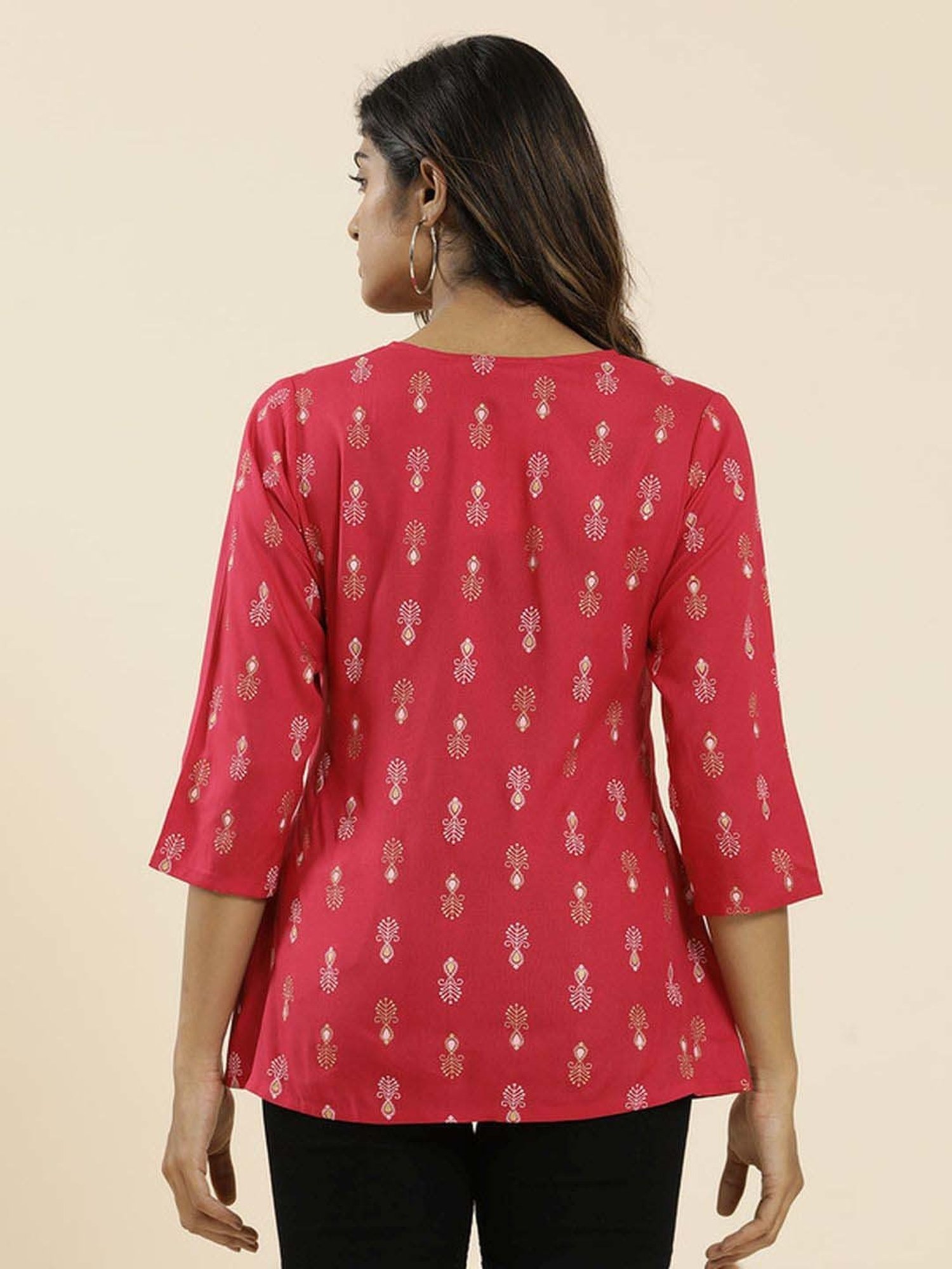 Jaipur Kurti Fuchsia Printed Top