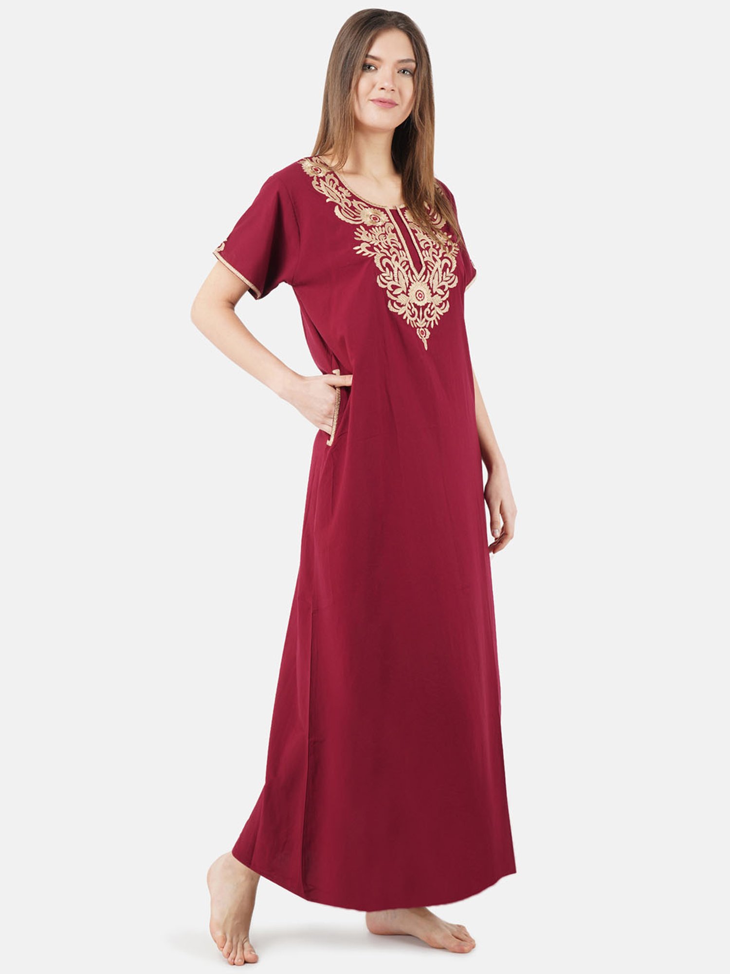 KOI SLEEPWEAR Maroon Embroidered Nighty