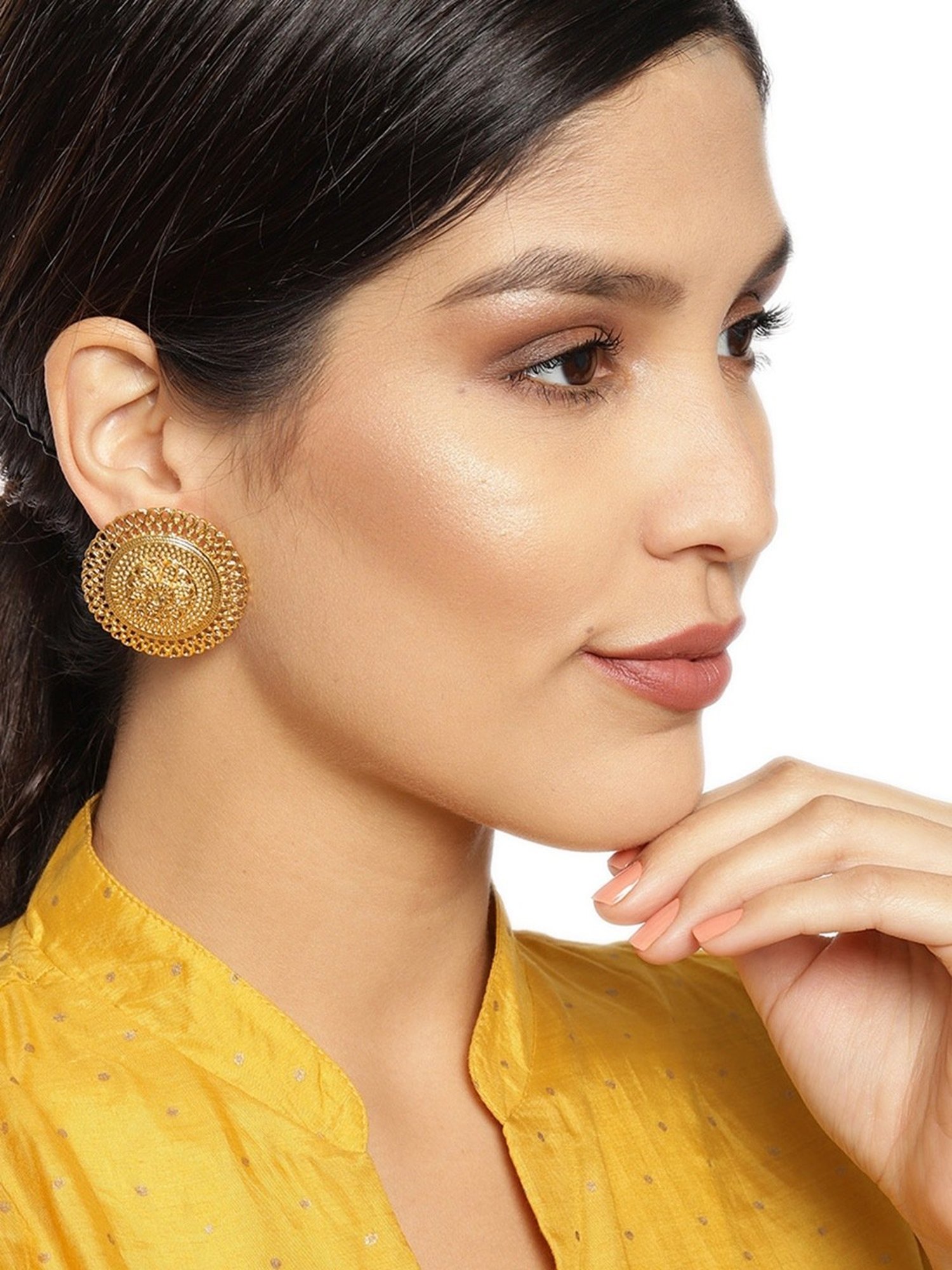 Zaveri Pearls Gold Tone Splendid Gold Look Finely Detailed Stud Earrings-ZPFK9370