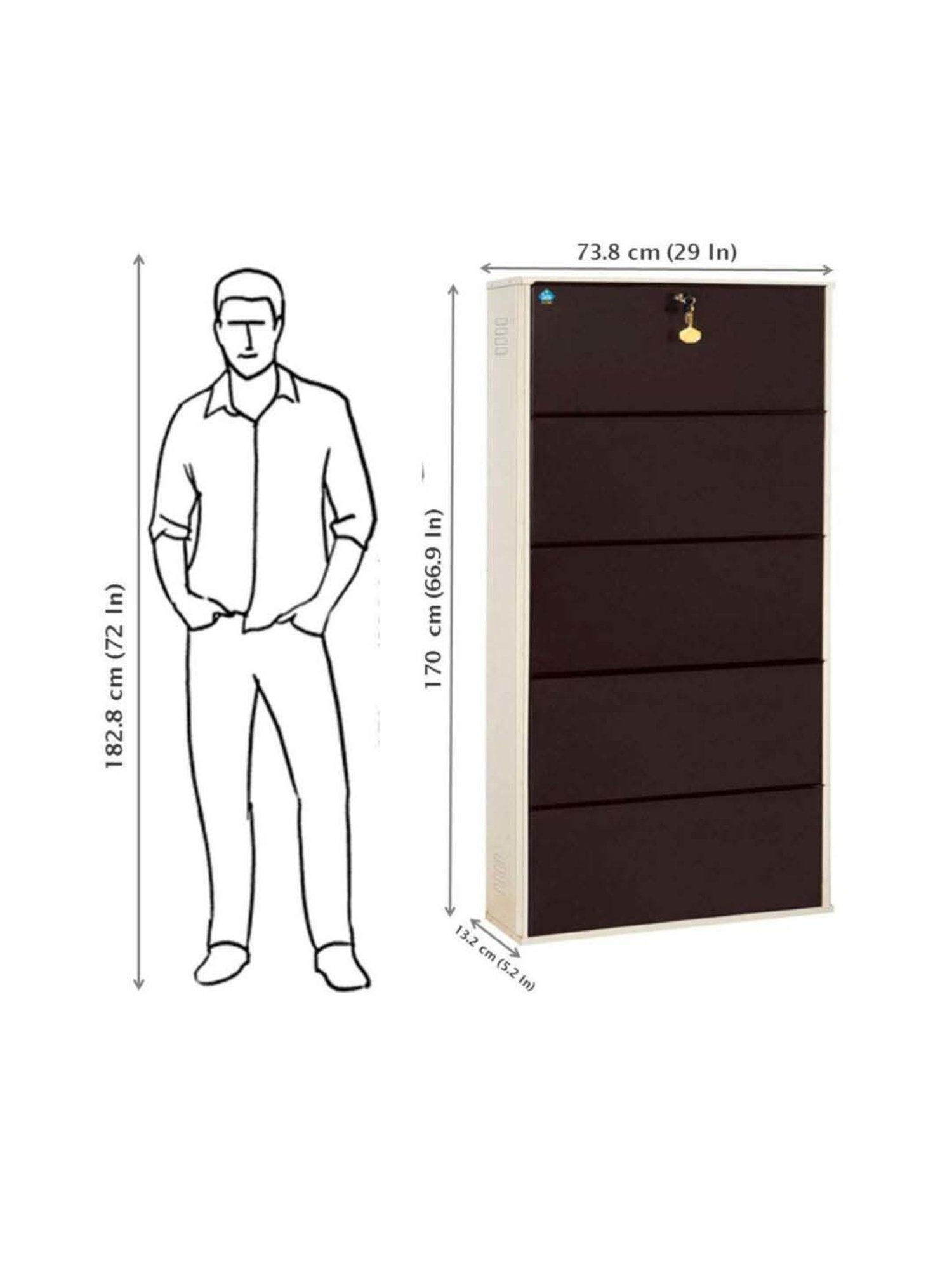 Delite Kom Metal Shoe Rack - 29" 5 Shelf, Ivory Coffee, PowderCoat, Wall Mount, DIY