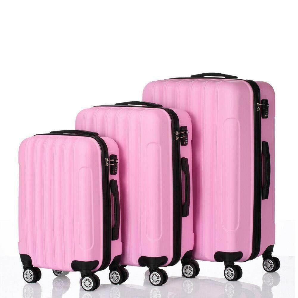Lot 3 Luggage Travel Set ABS Bag Trolley  Suitcase w/TSA Lockable