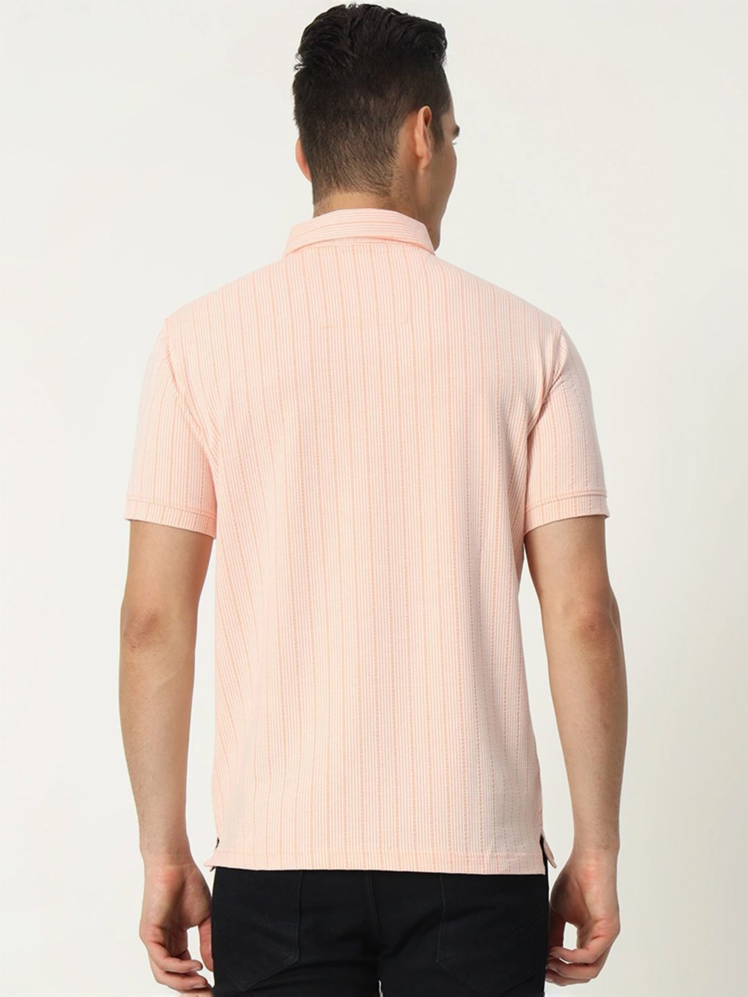 Tab91 Pink Regular Fit Striped Polo T-Shirts