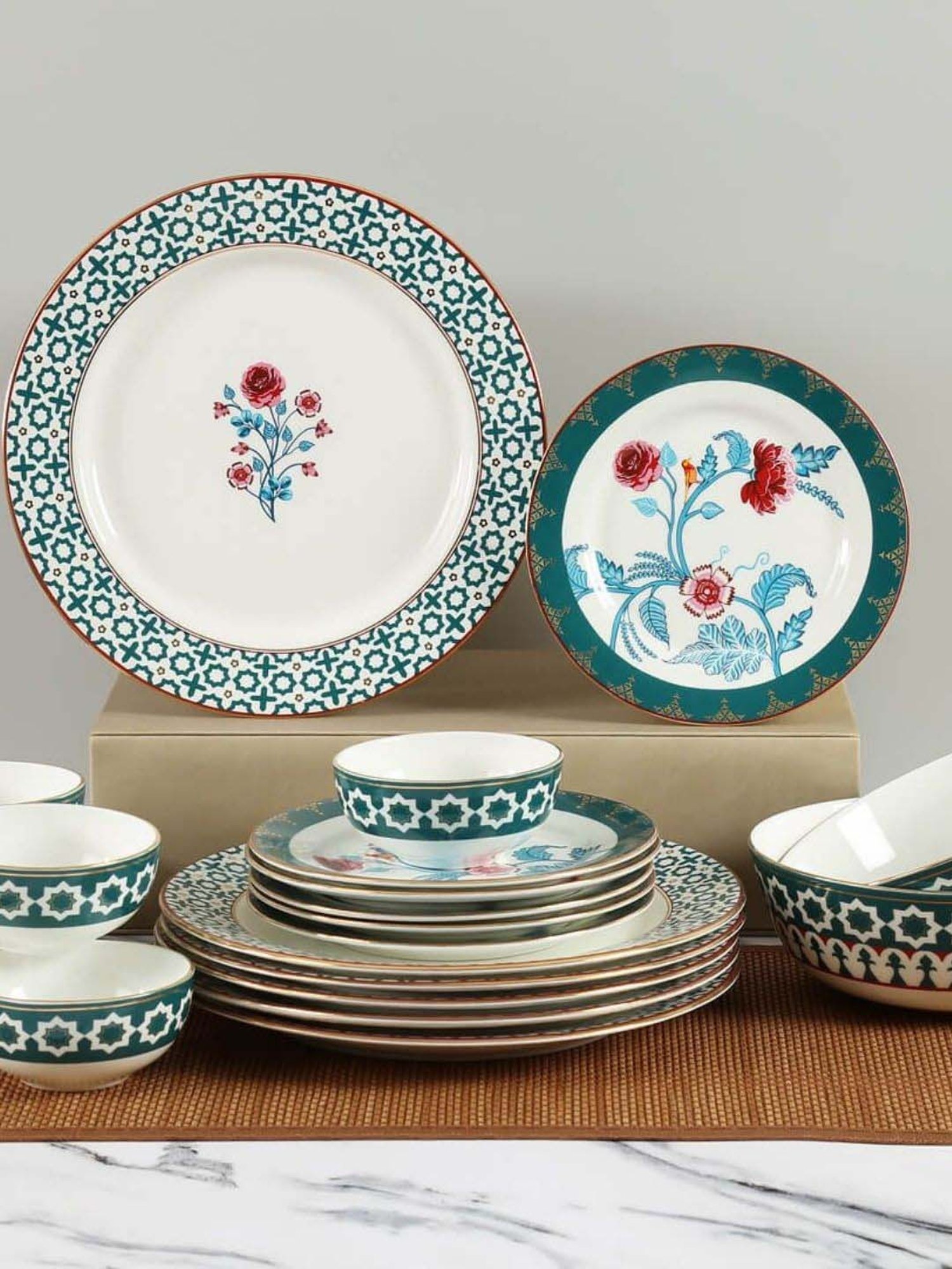 India Circus Teal Blue Ceramic Dinner Set