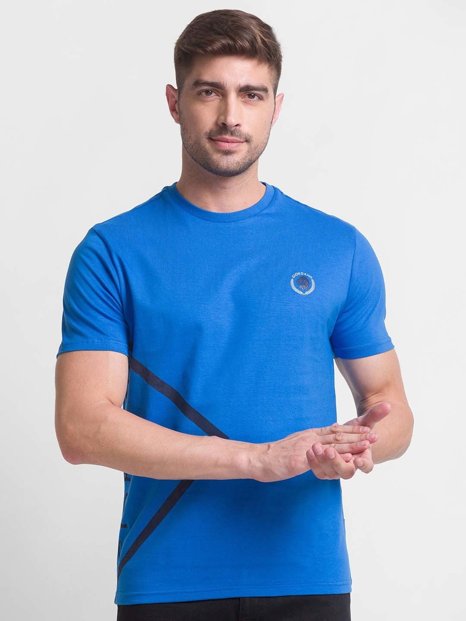 Giordano Blue Slim Fit Printed Crew T-Shirt